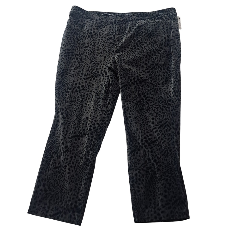 NWT Talbots Straight Leg Pants Womens 22WP Gray Leopard Velveteen Animal Print